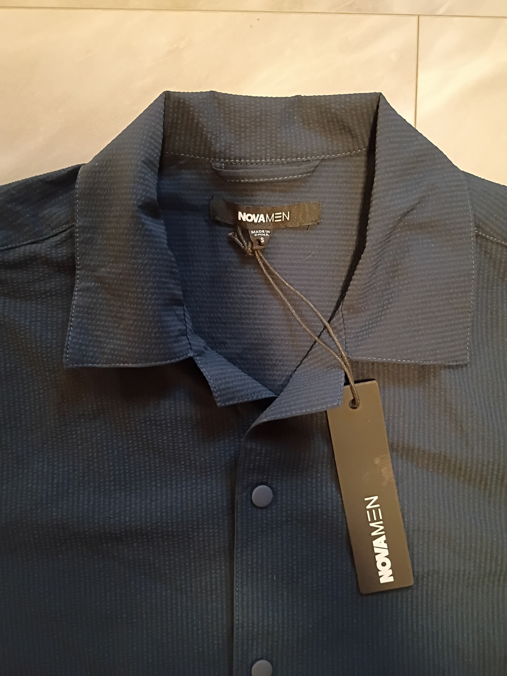 NOVA Men, Navy Textured Button-Up Shirt